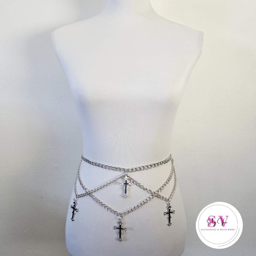 Silver Chain Cross Accents Belt